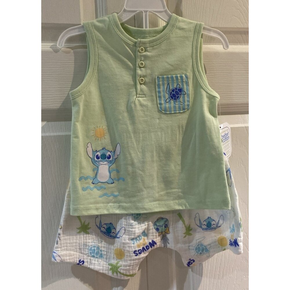 Disney Lilo & Stitch Infant Boys 2 Pc Outfit Tank Top Shorts Size 12-18 Months